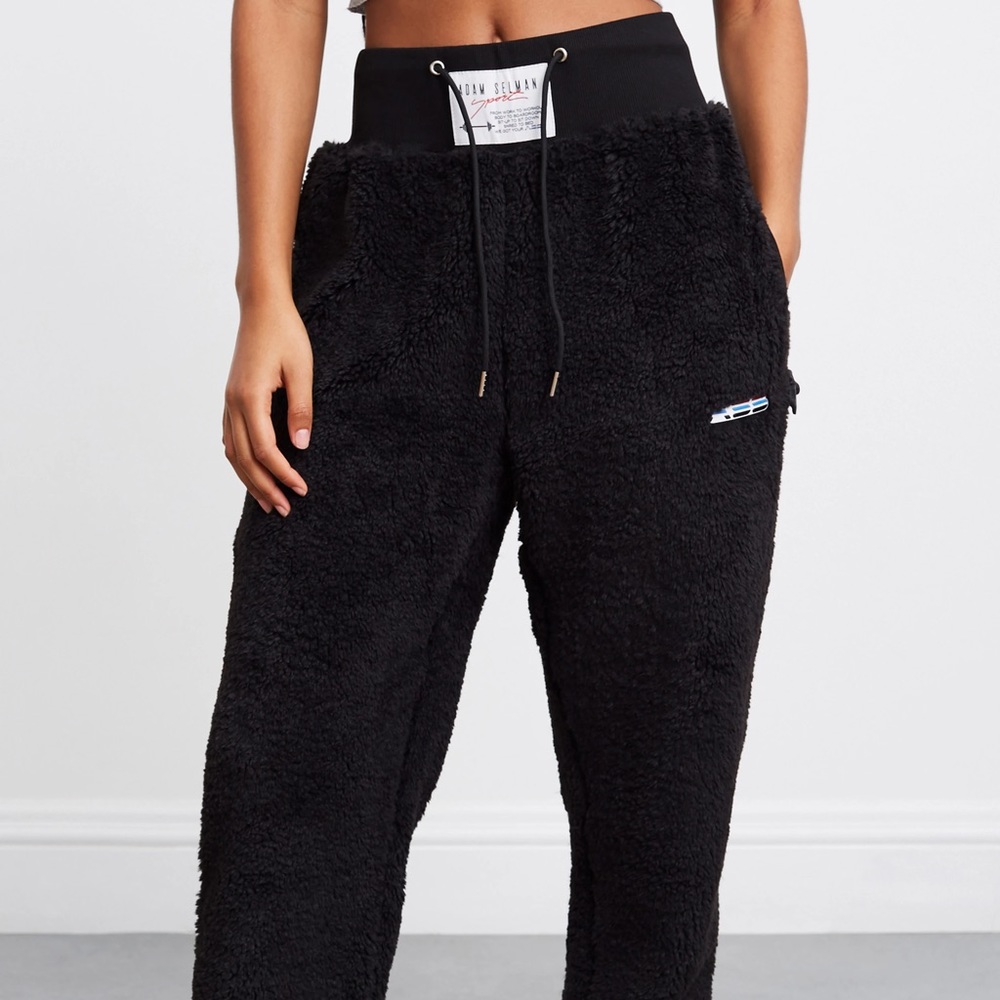 NWT Adam Selman Sport Hi-Rise Sherpa Teddy Faux Fur Thick Jogger Sweatpants Pant